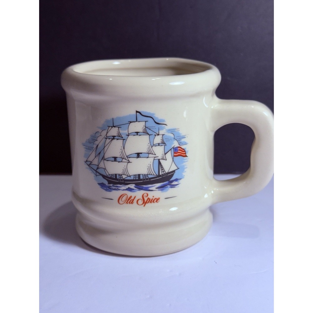Vintage Old Spice Shaving Mug Ship Grand Turk Milk Glass Shave Cup USA